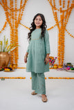 Light Teal Handcrafted Frock Style Kids Set