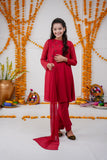 Red Blossoms: Kids A-Line Frock Ensemble