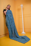 Lawn Blue stitched saree with blouse Digital Print Ensemble