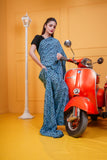 Lawn Blue stitched saree with blouse Digital Print Ensemble