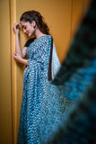 Lawn Blue stitched saree with blouse Digital Print Ensemble