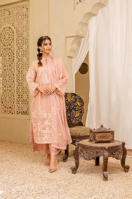 Mei Hand Embroidered shirt Dupatta with pants 3-Piece Stitched