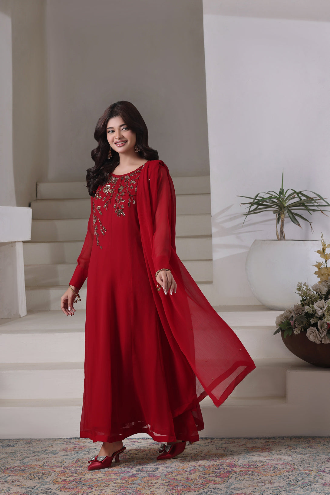 3-Piece Stitched Sophisticated Maroon Hand Embroidered Sheep