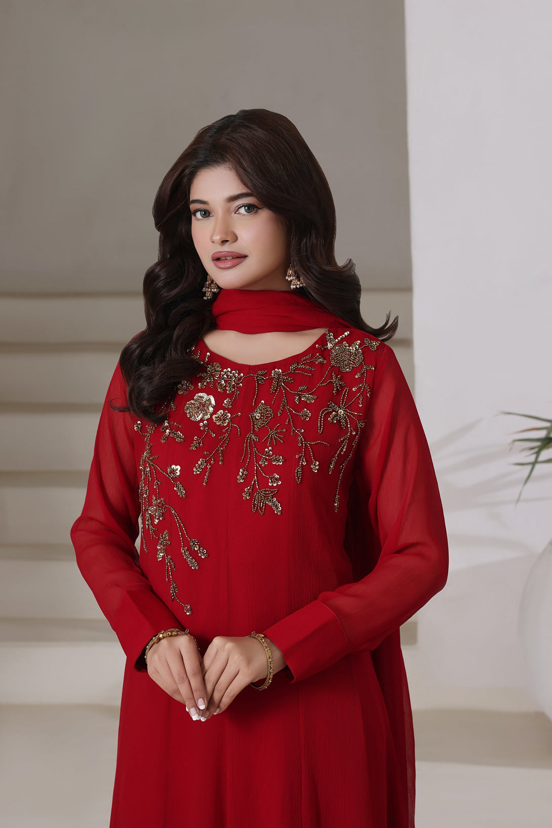 3-Piece Stitched Sophisticated Maroon Hand Embroidered Sheep