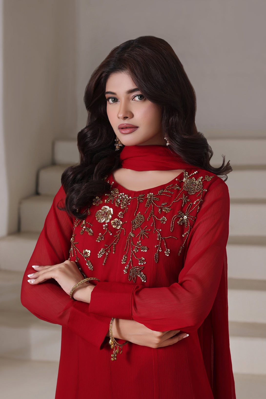 3-Piece Stitched Sophisticated Maroon Hand Embroidered Sheep