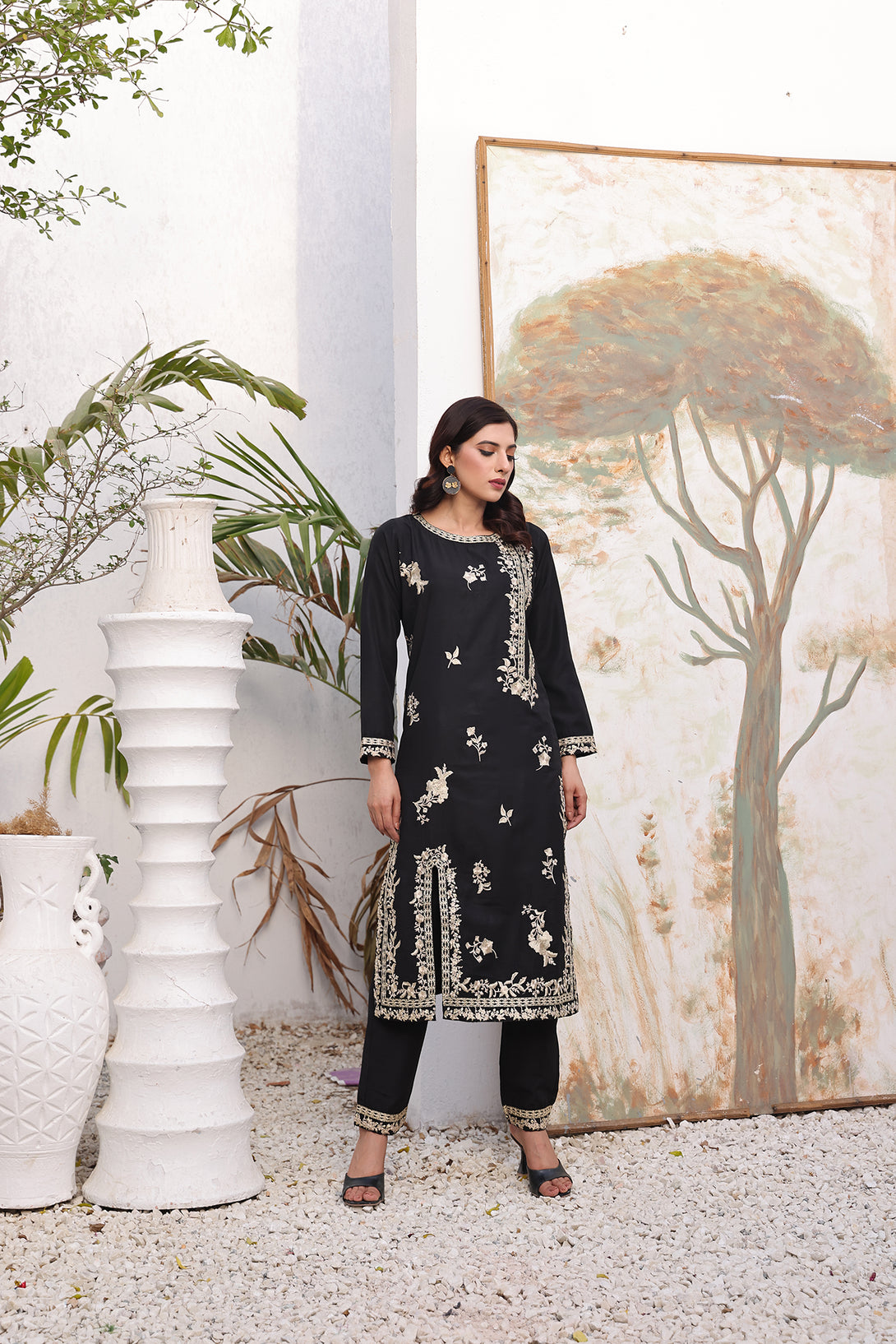 Timeless Sophistication - Black Embroidered Ensemble - Sheep
