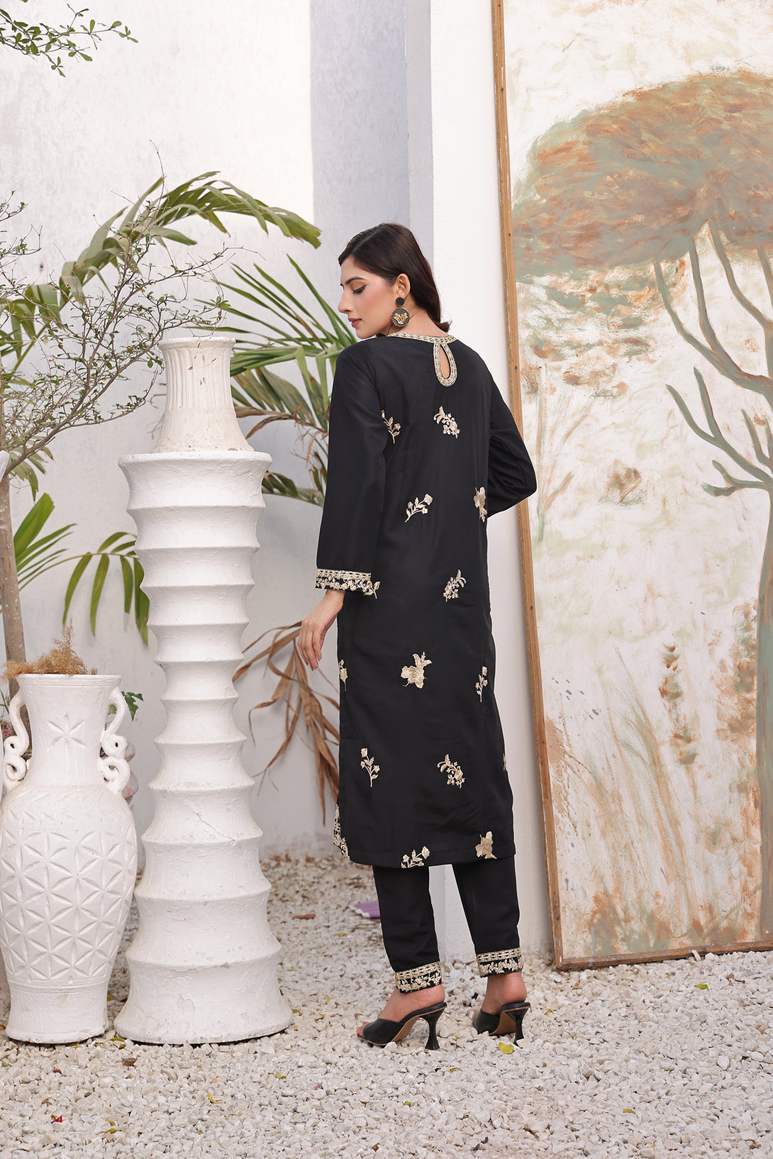 Timeless Sophistication - Black Embroidered Ensemble - Sheep