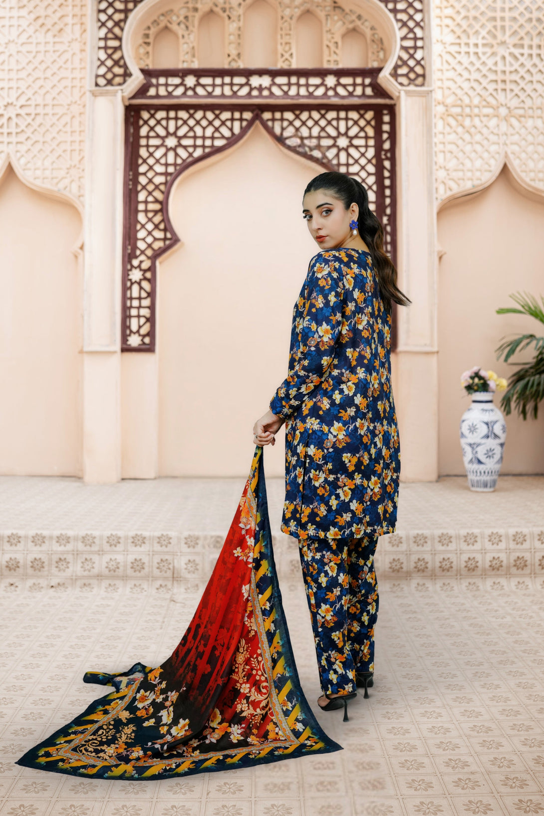 3-piece stitched Navy Blue Printed Sheep