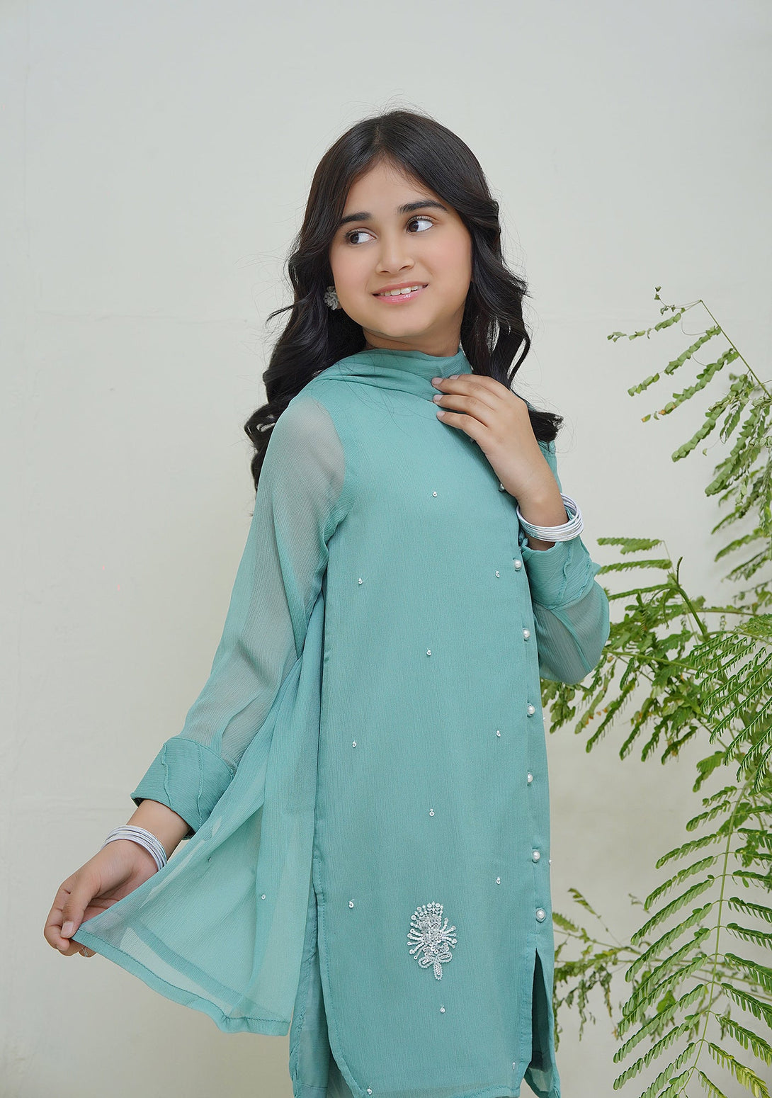 2-Piece Set Ash Blue Embroidered Adda Sheep