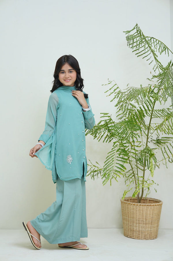 2-Piece Set Ash Blue Embroidered Adda Sheep