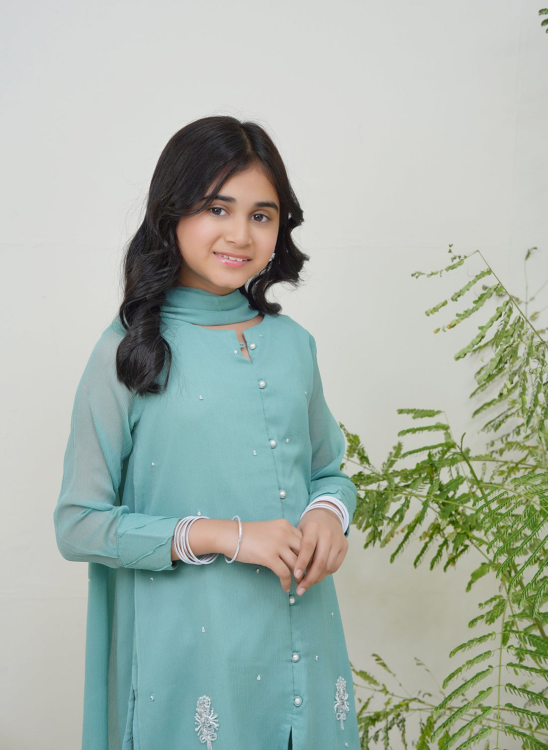 2-Piece Set Ash Blue Embroidered Adda Sheep