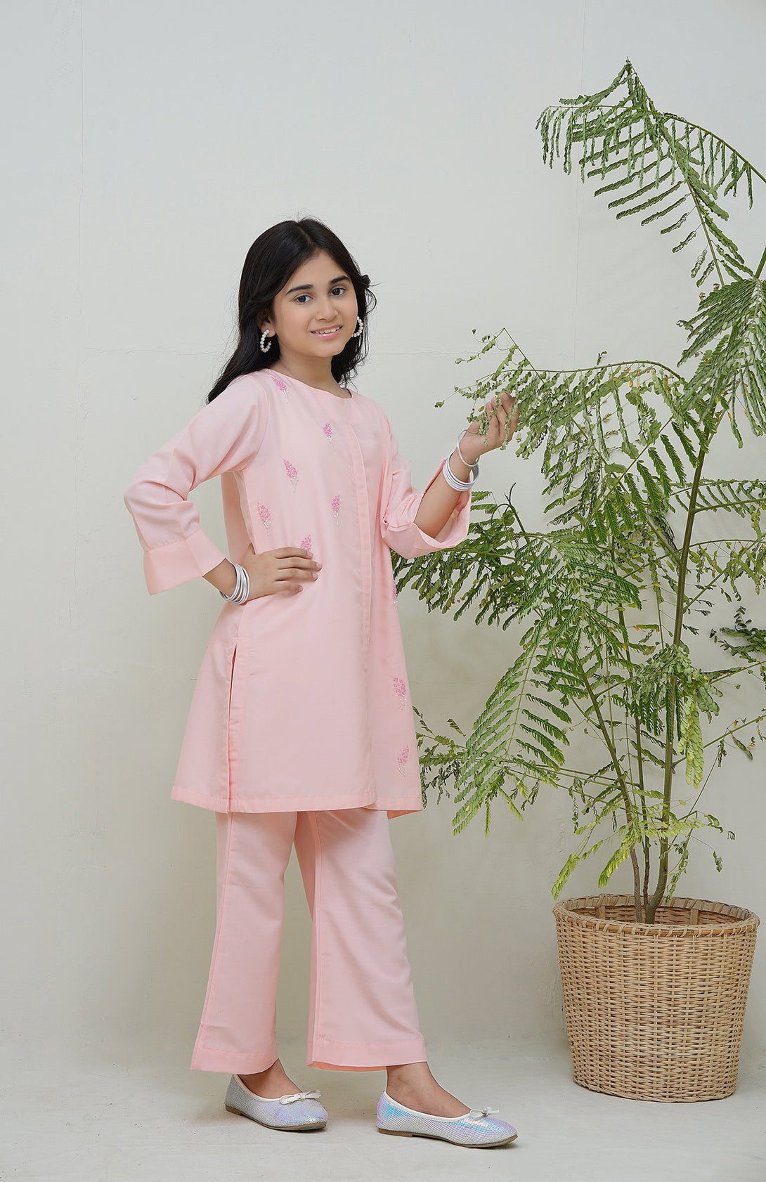 2-Piece Set pink Embroidered Adda Sheep
