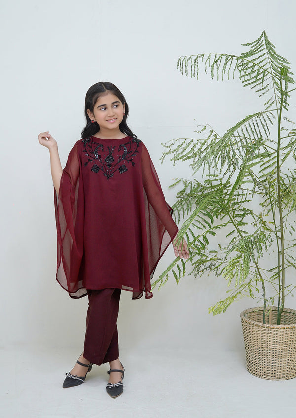 2-Piece Set Maroon Embroidered Adda Sheep