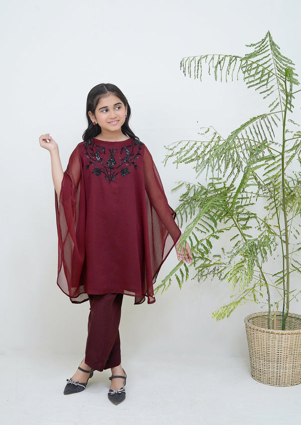 2-Piece Set Maroon Embroidered Adda Sheep