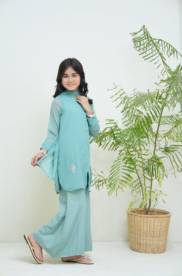 2-Piece Set Ash Blue Embroidered Adda Sheep