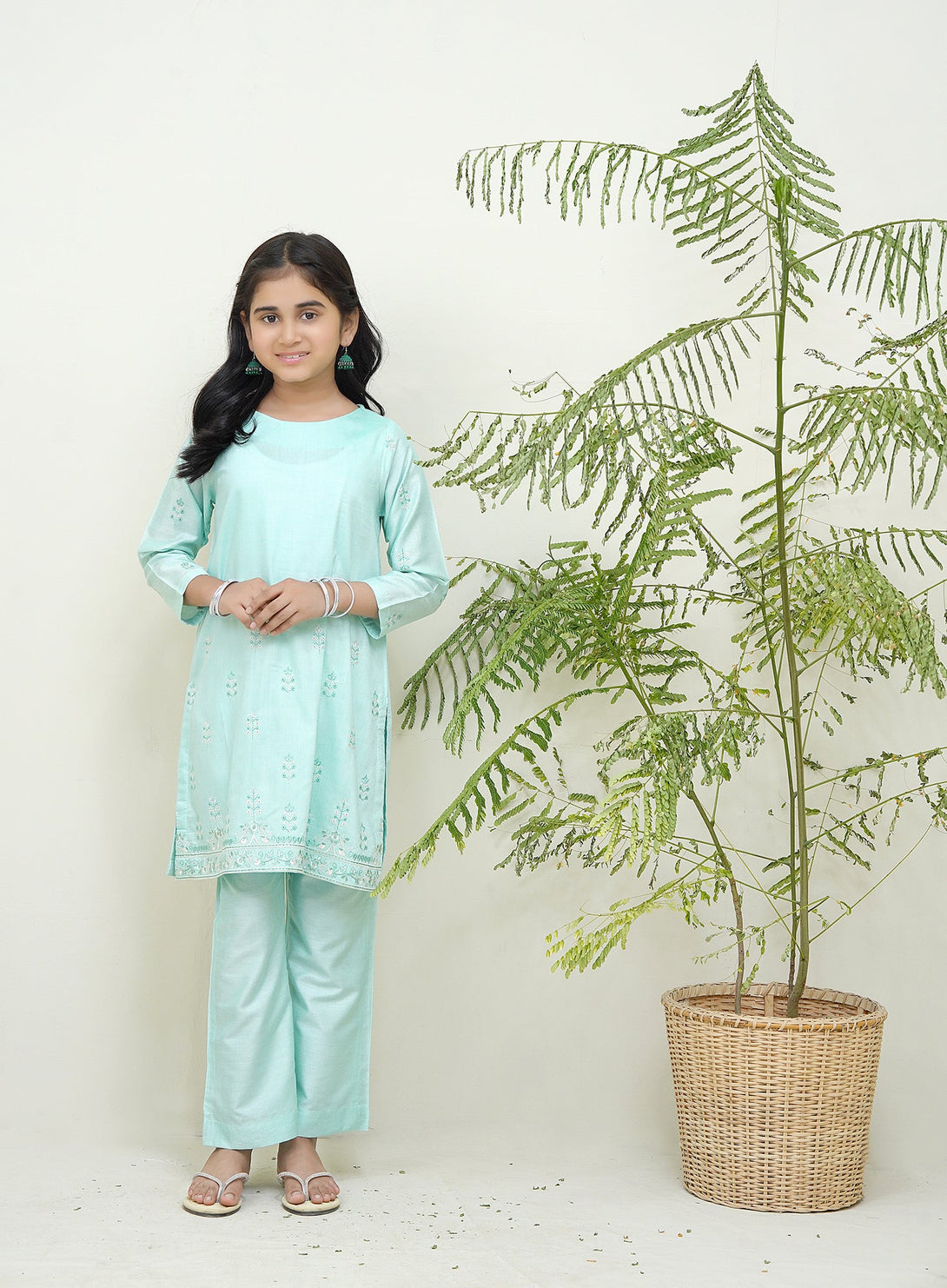 2-Piece Set Aqua Blue  Embroidered Sheep