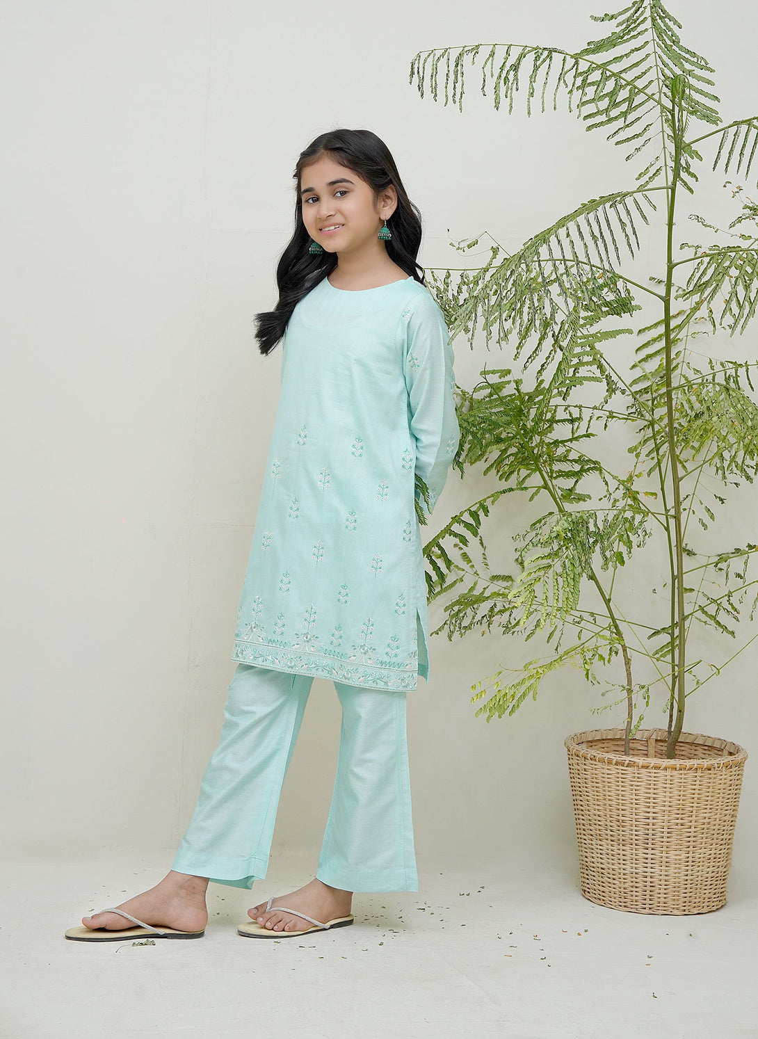 2-Piece Set Aqua Blue  Embroidered Sheep