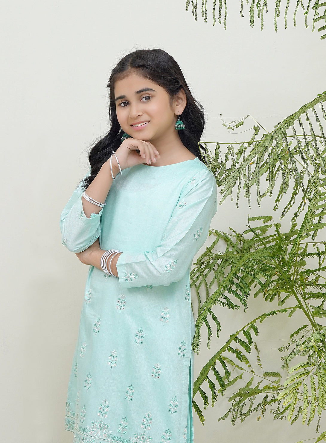 2-Piece Set Aqua Blue  Embroidered Sheep