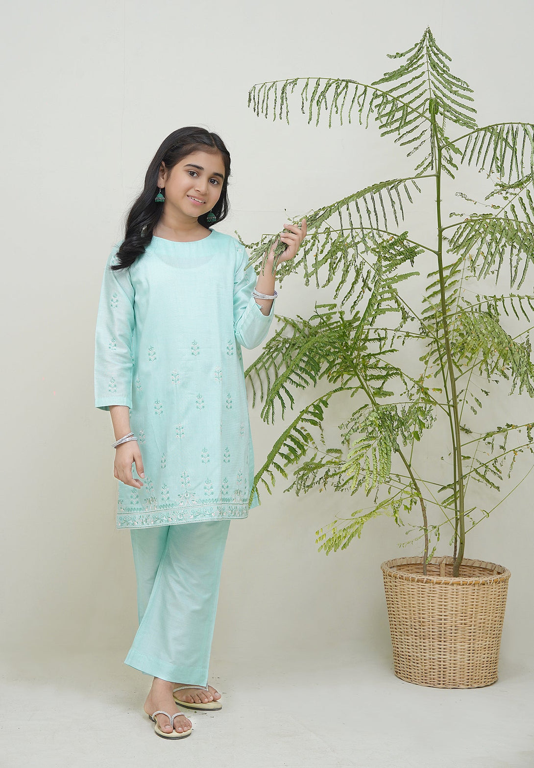 2-Piece Set Aqua Blue  Embroidered Sheep