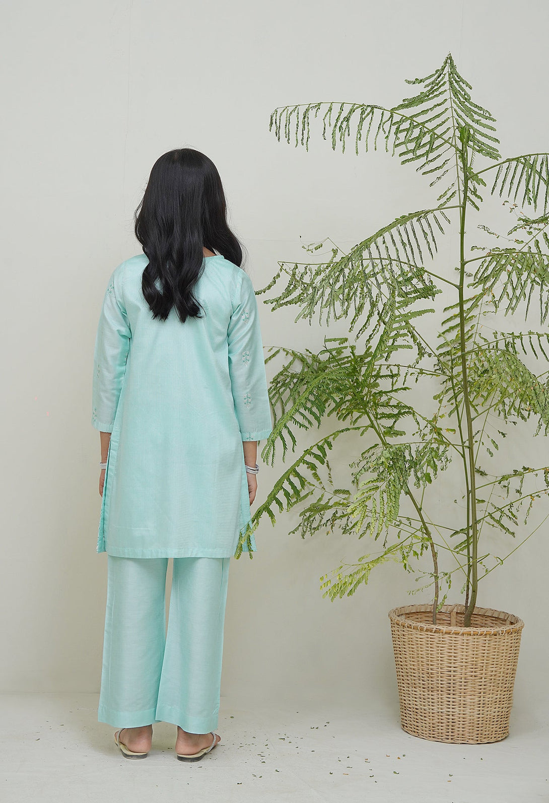 2-Piece Set Aqua Blue  Embroidered Sheep