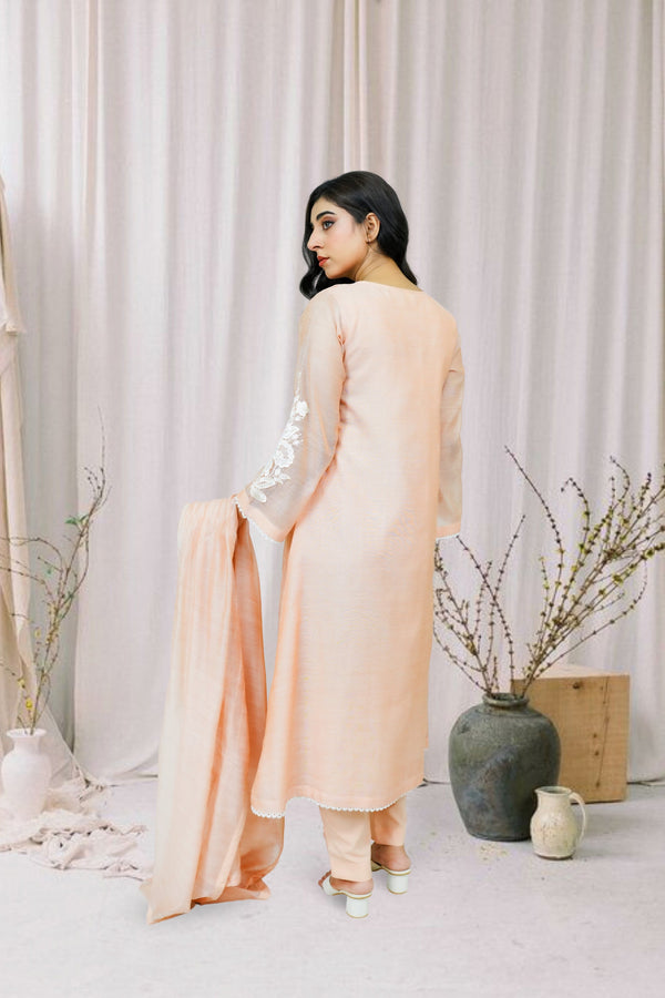 3-piece stitched Peach Embroidered Sheep