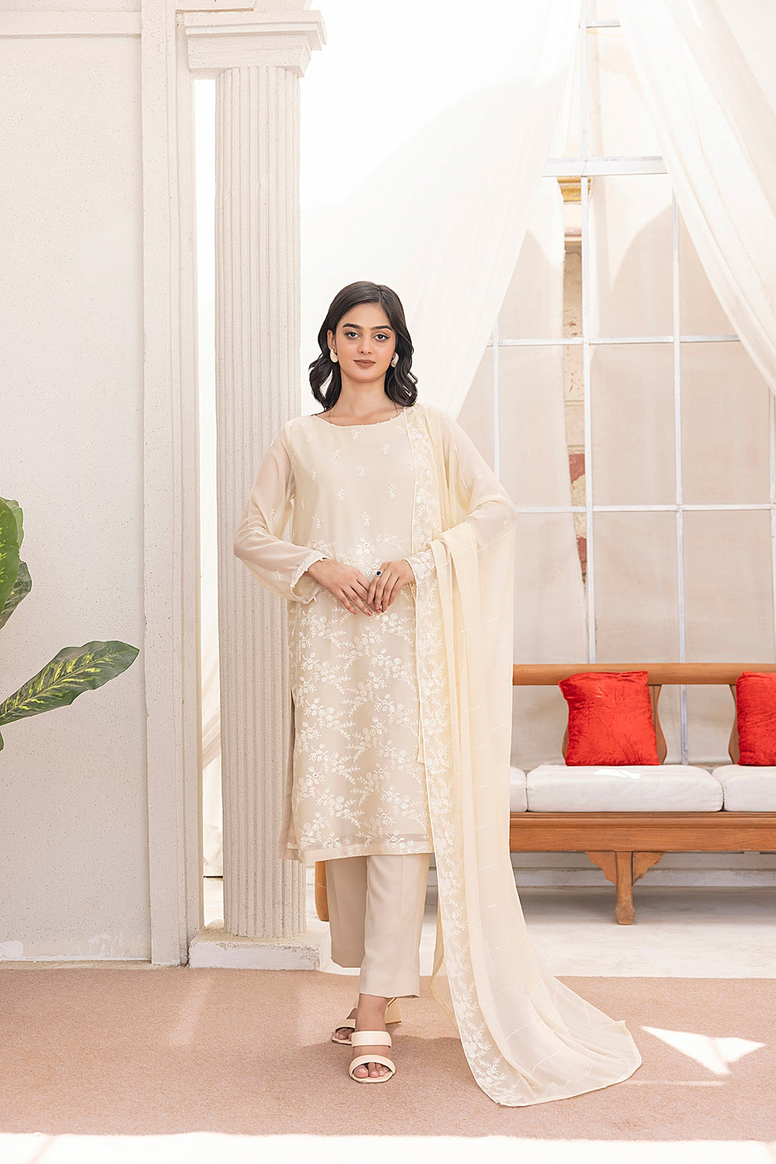 Classic Beige Embroidered stitched Sheep