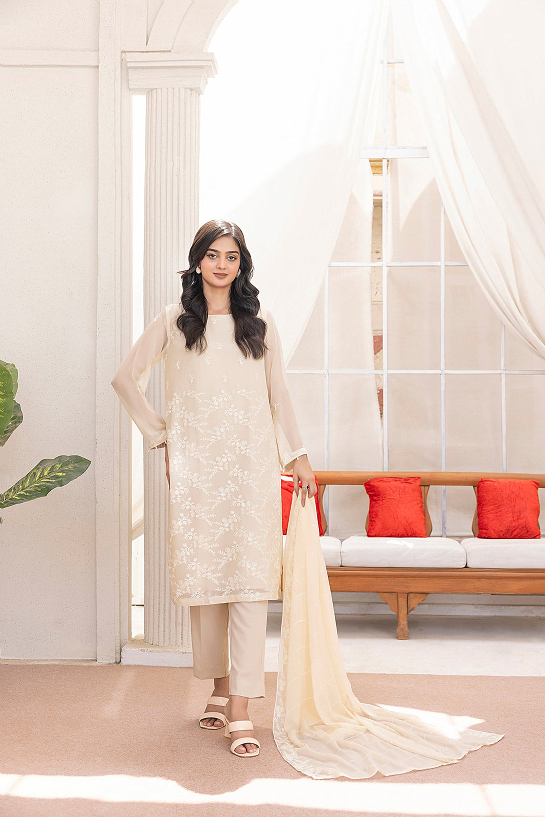 Classic Beige Embroidered stitched Sheep