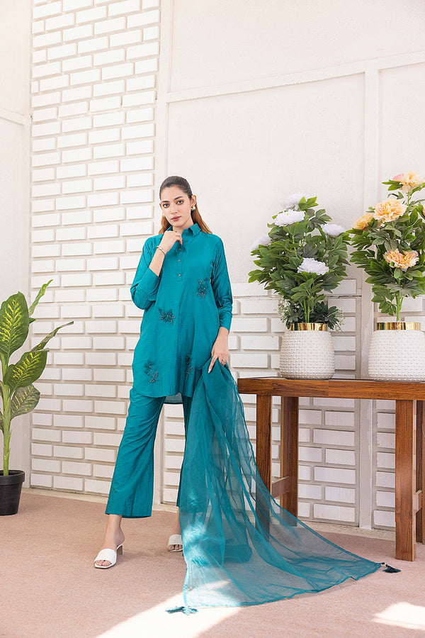 Classic Sea green Embroidered stitched 3-piece Sheep