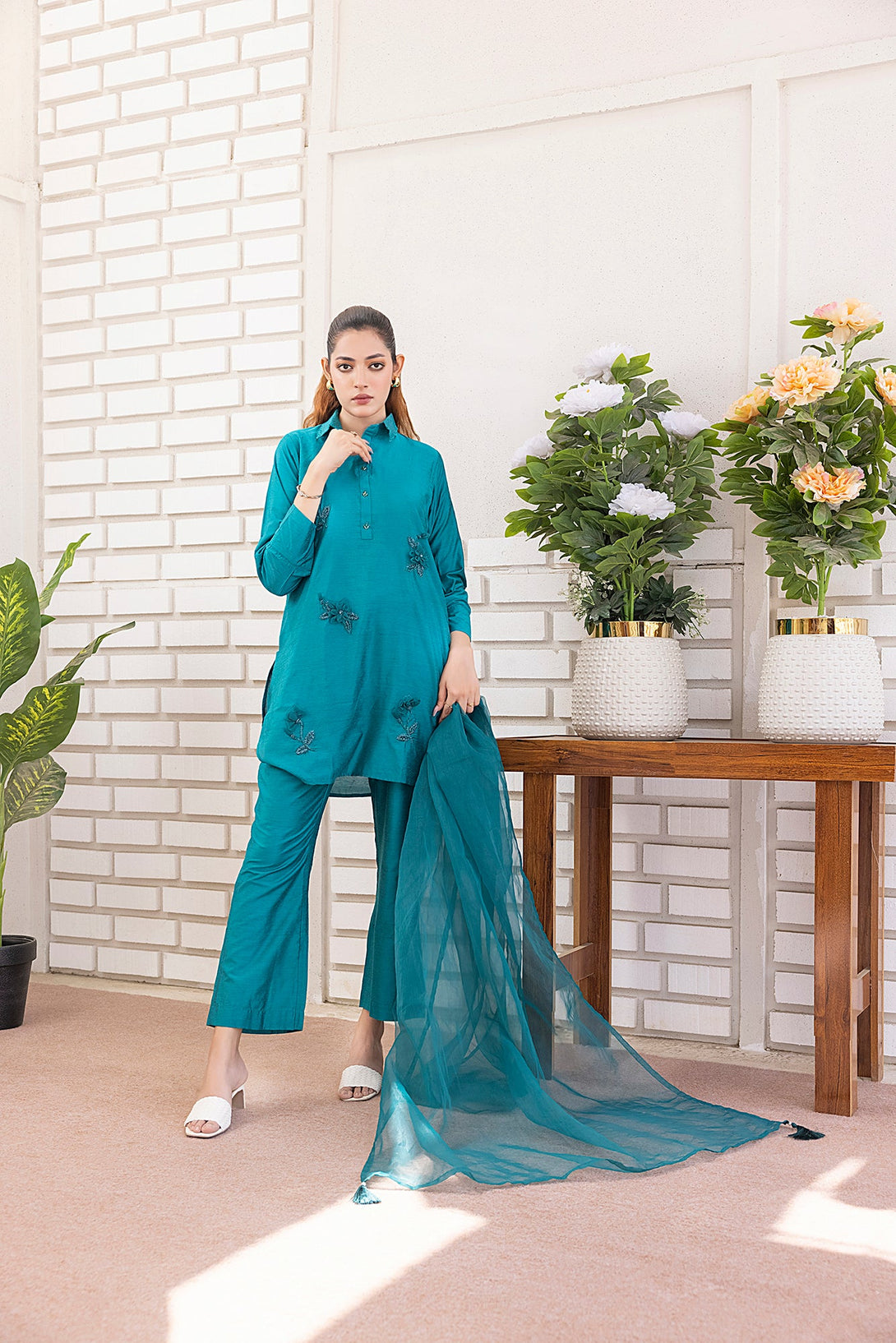 Classic Sea green Embroidered stitched 3-piece Sheep