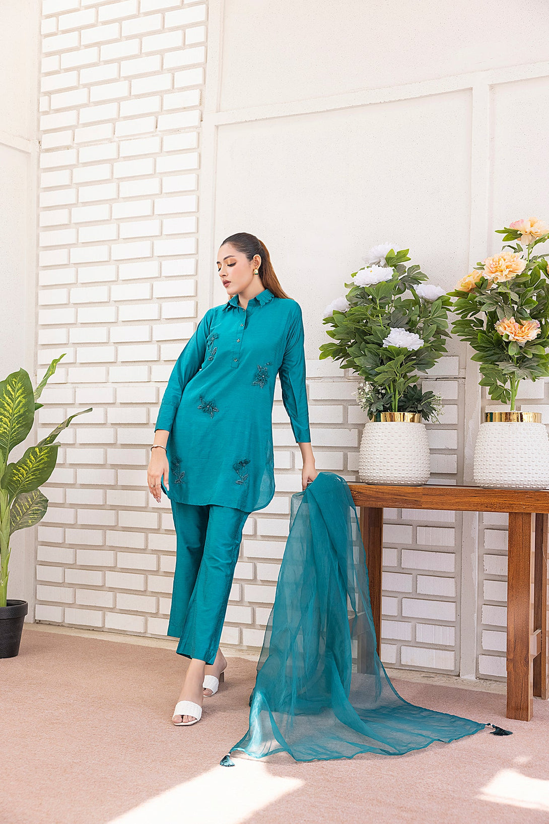 Classic Sea green Embroidered stitched 3-piece Sheep