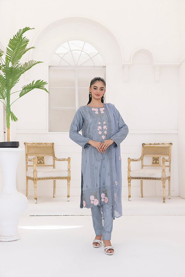 Classic Ash Blue Embroidered stitched 3-piece Sheep