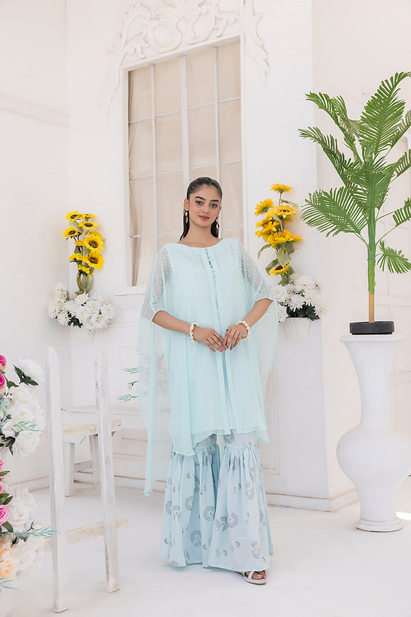 Classic Aqua Blue Embroidered stitched Sheep