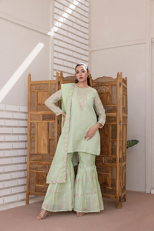Dhani Green Embroidered Stitched 3-Piece Sheep