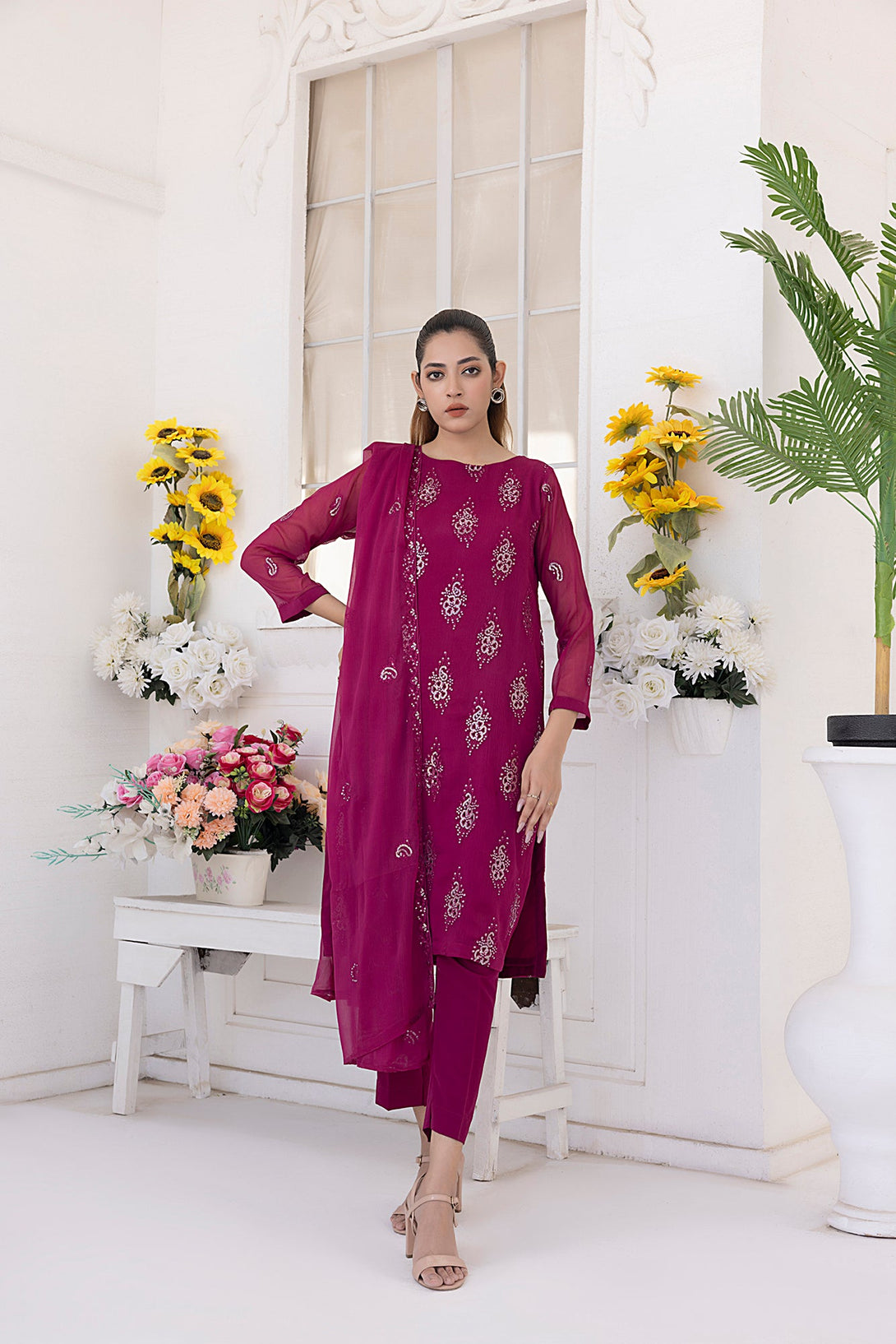 Classic Fuchsia Embroidered stitched Sheep