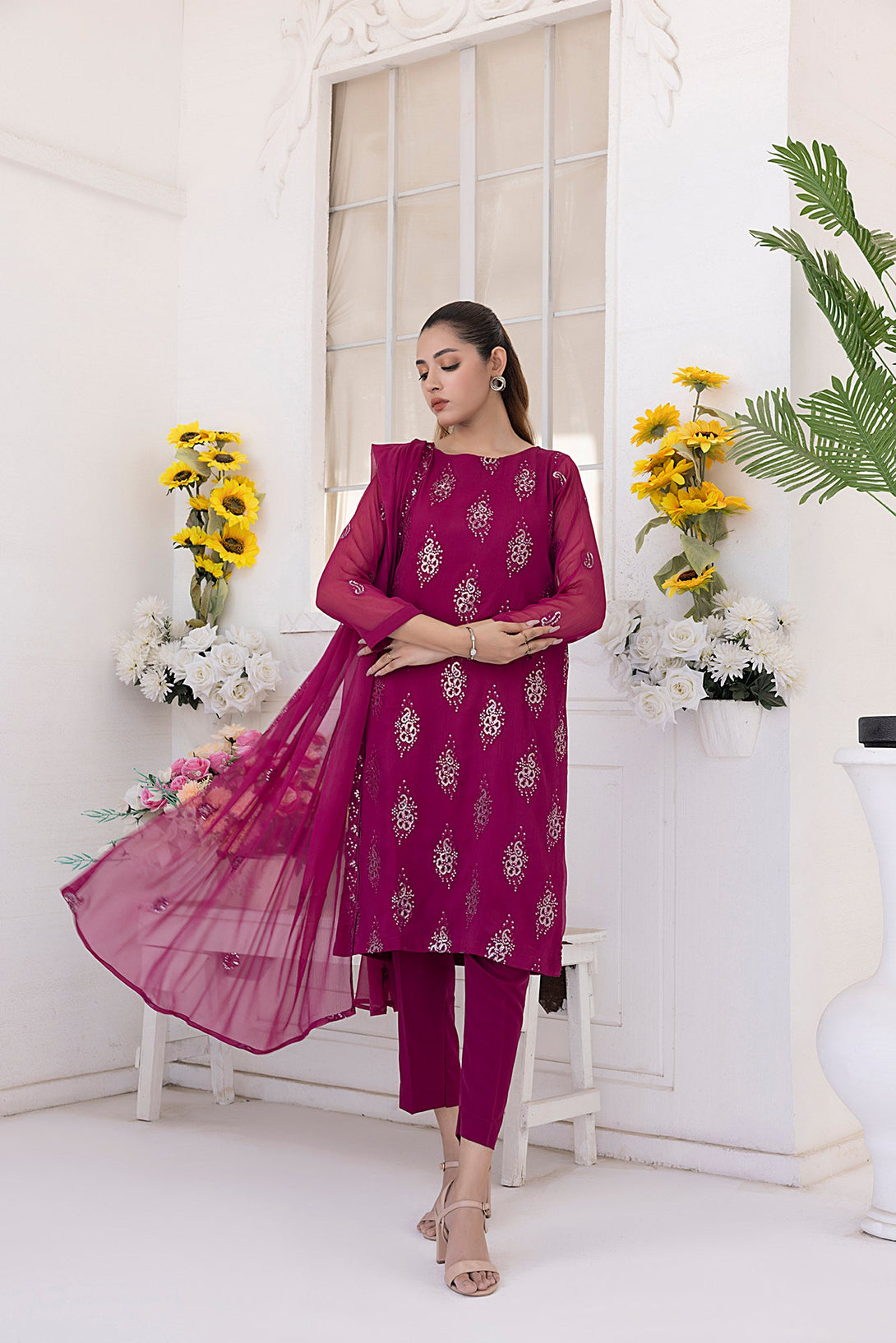 Classic Fuchsia Embroidered stitched Sheep