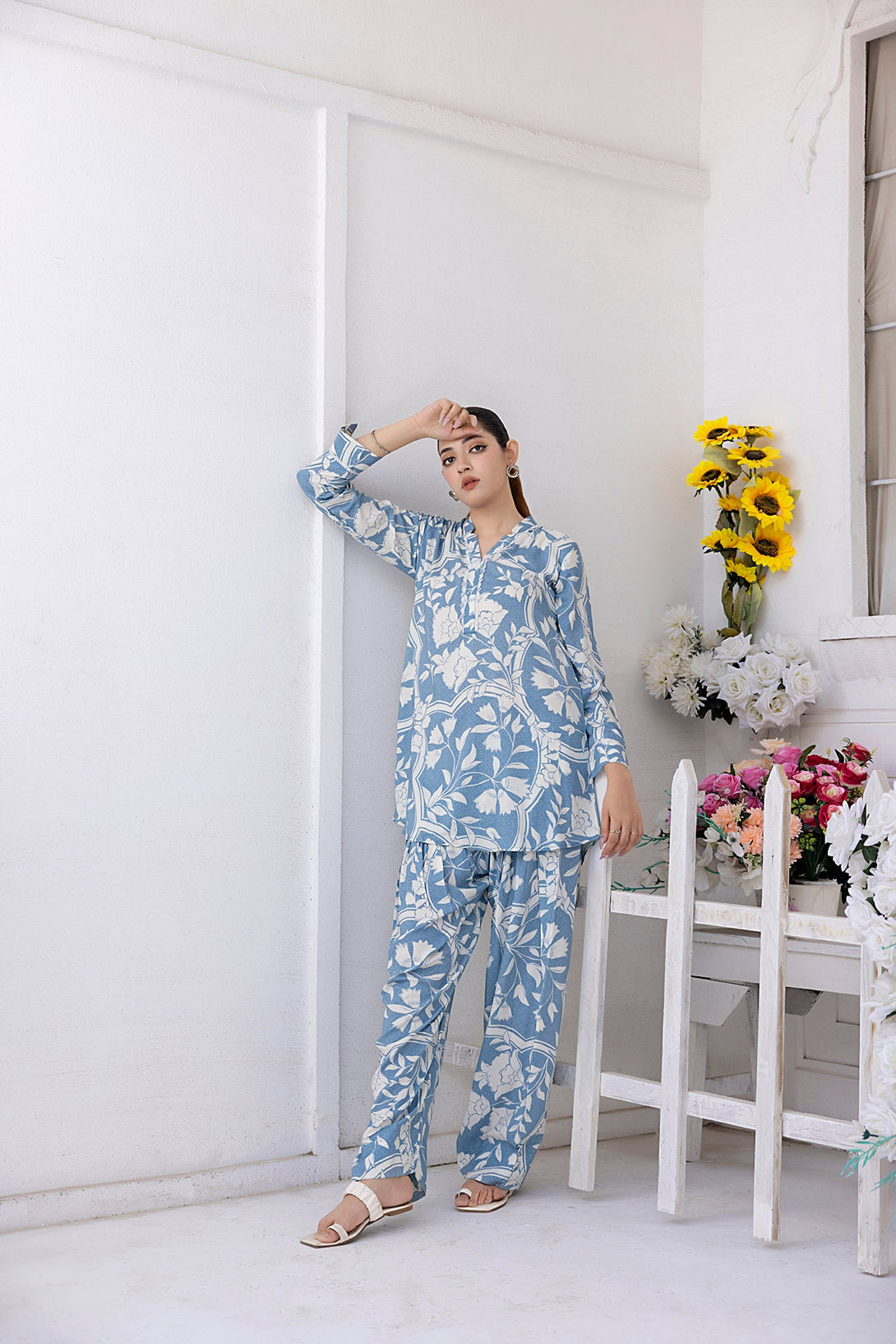 Ash Blue Embroidered Stitched Sheep
