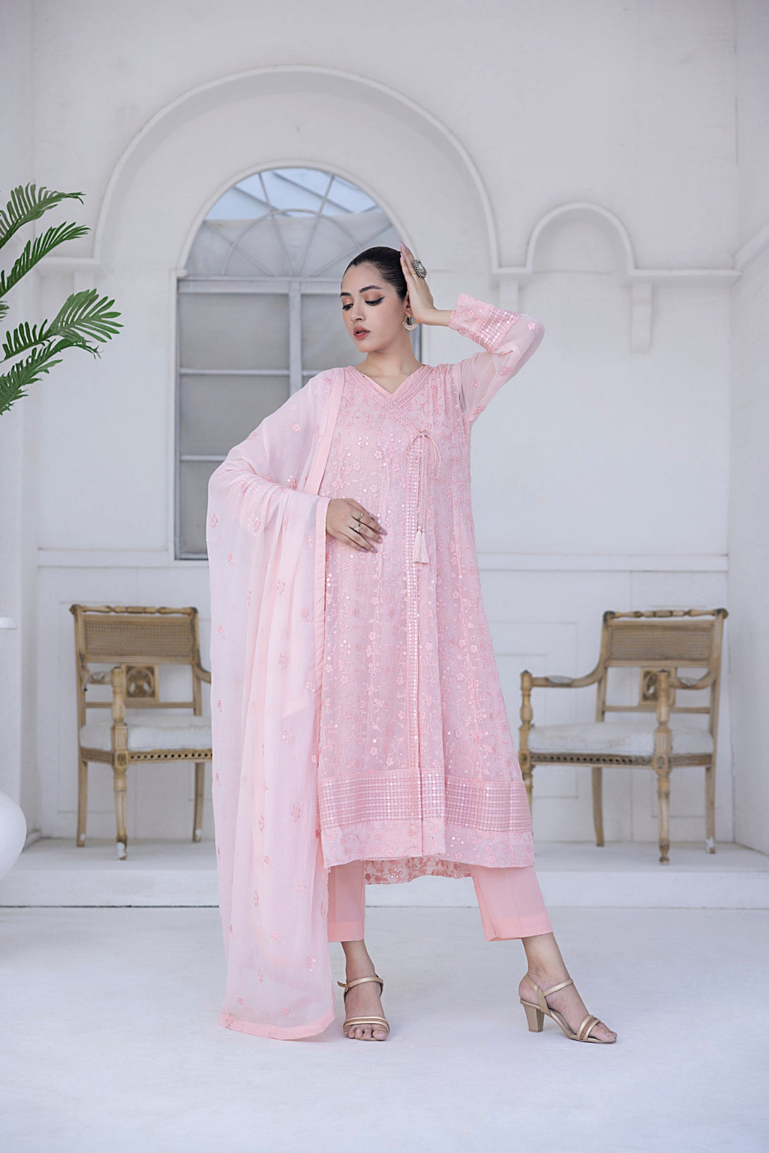Classic Pink Embroidered stitched 3-piece Sheep