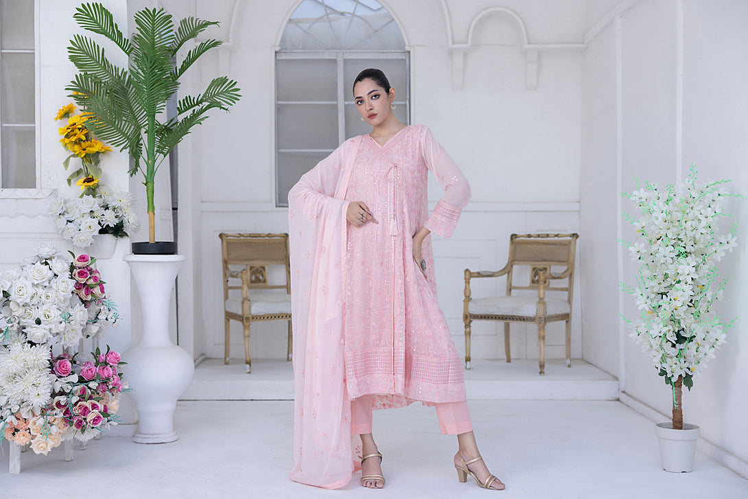 Classic Pink Embroidered stitched 3-piece Sheep