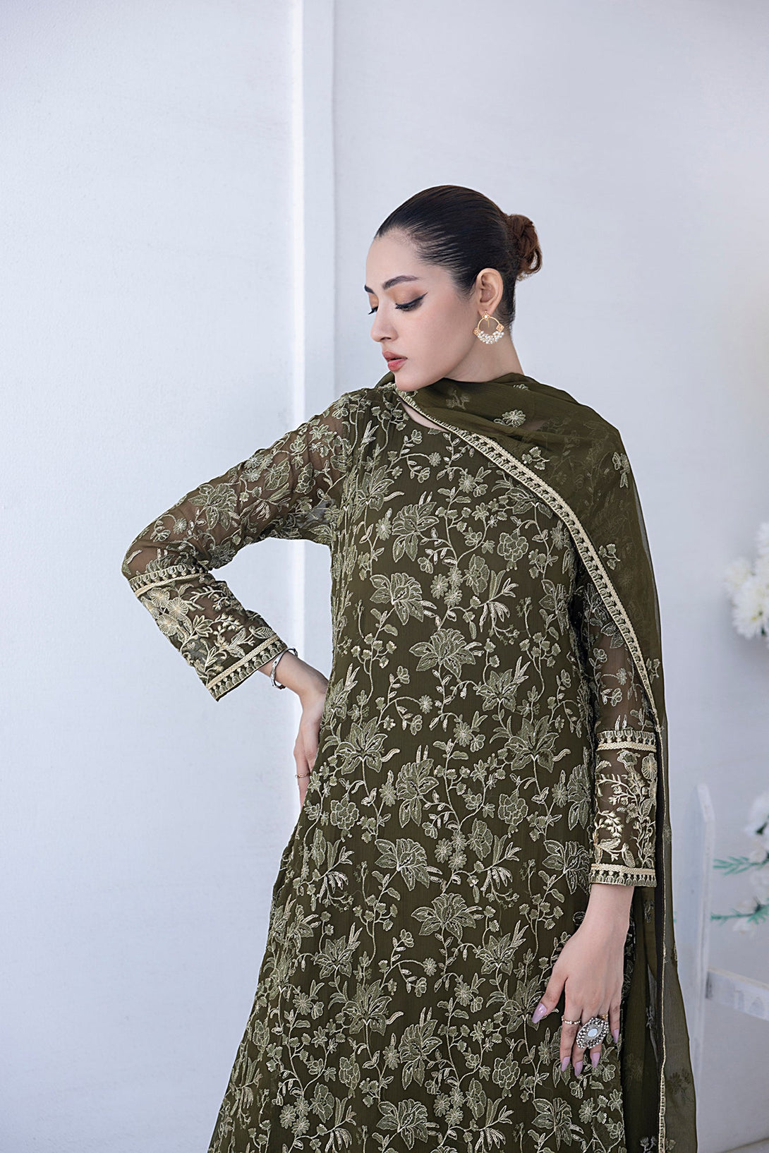 Classic DK Mehndi Green Embroidered stitched 3-piece Sheep