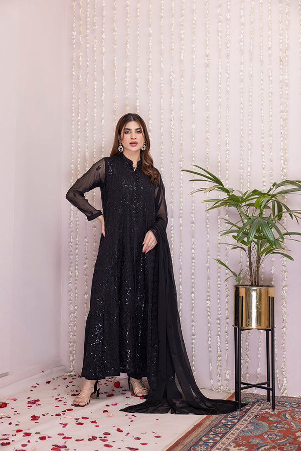 Classic Black Embroidered stitched 3-piece Sheep