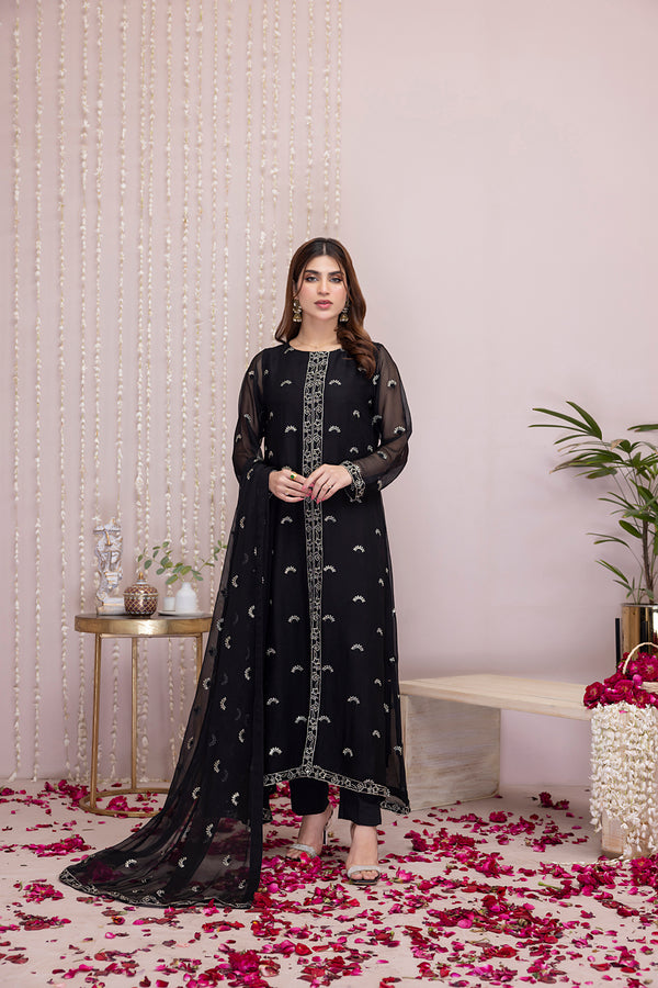 Classic Black Embroidered stitched 3-piece