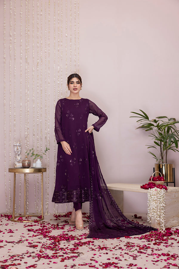 Classic Plum Embroidered stitched 3-piece