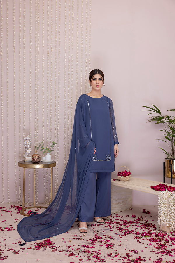 Classic AGN Blue Embroidered stitched 3-piece