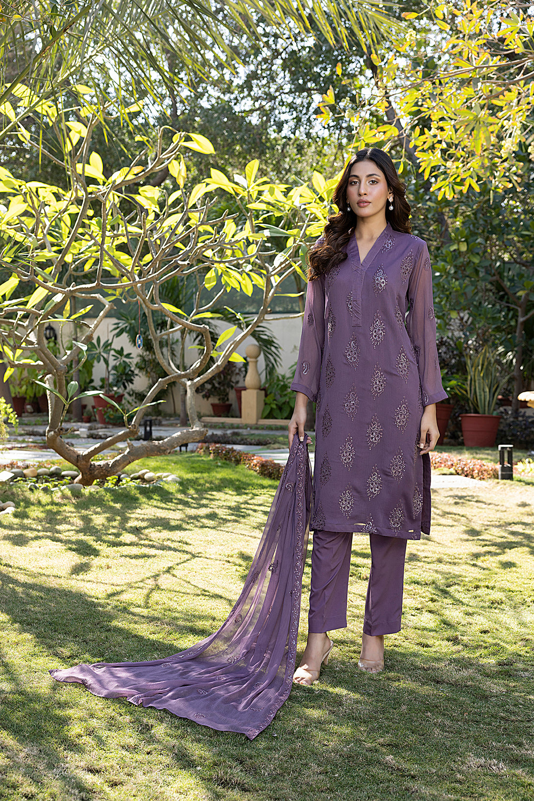 Classic Purple Embroidered stitched 3-piece - Sheep