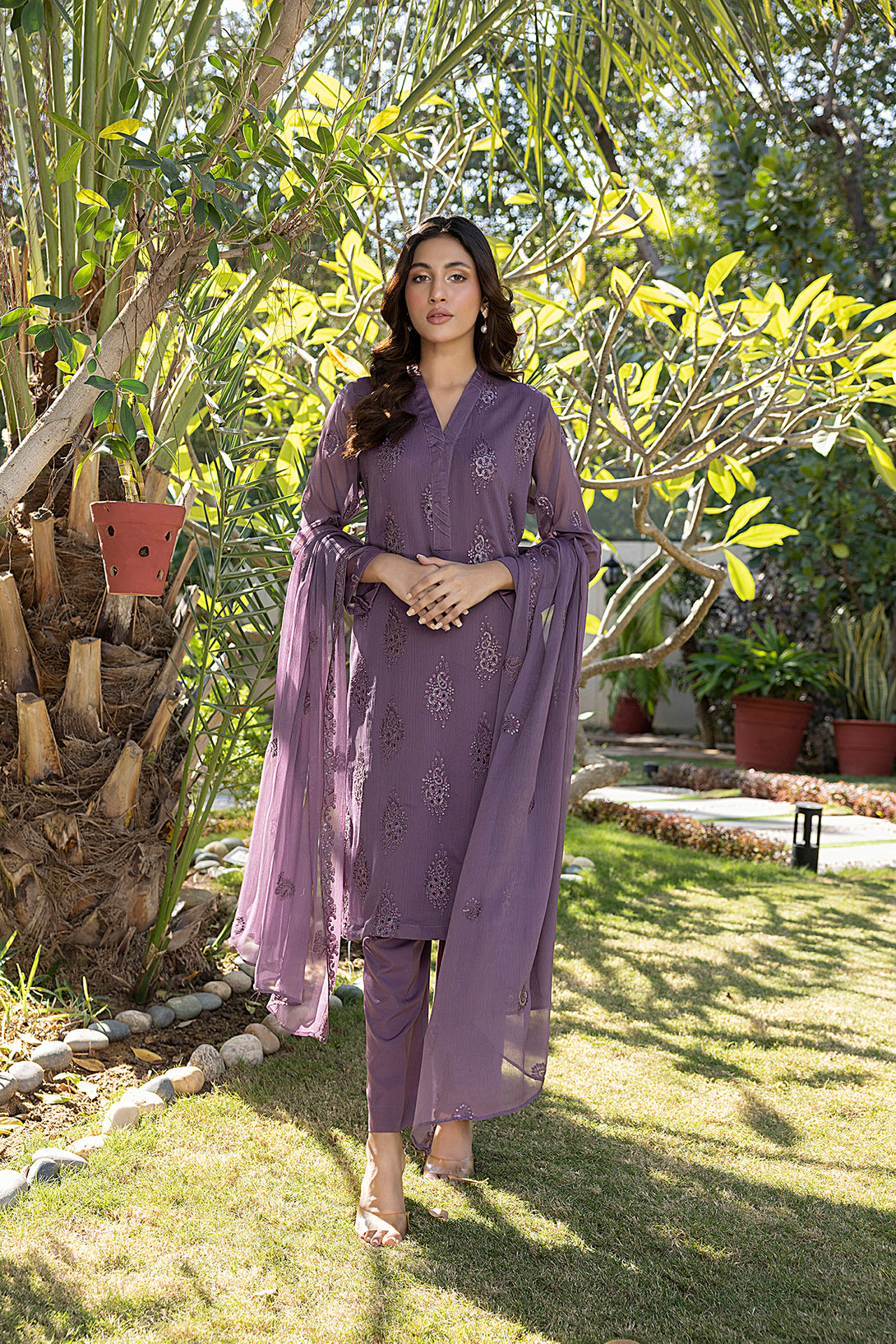 Classic Purple Embroidered stitched 3-piece - Sheep