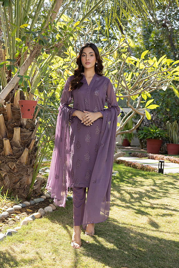 Classic Purple Embroidered stitched 3-piece - Sheep