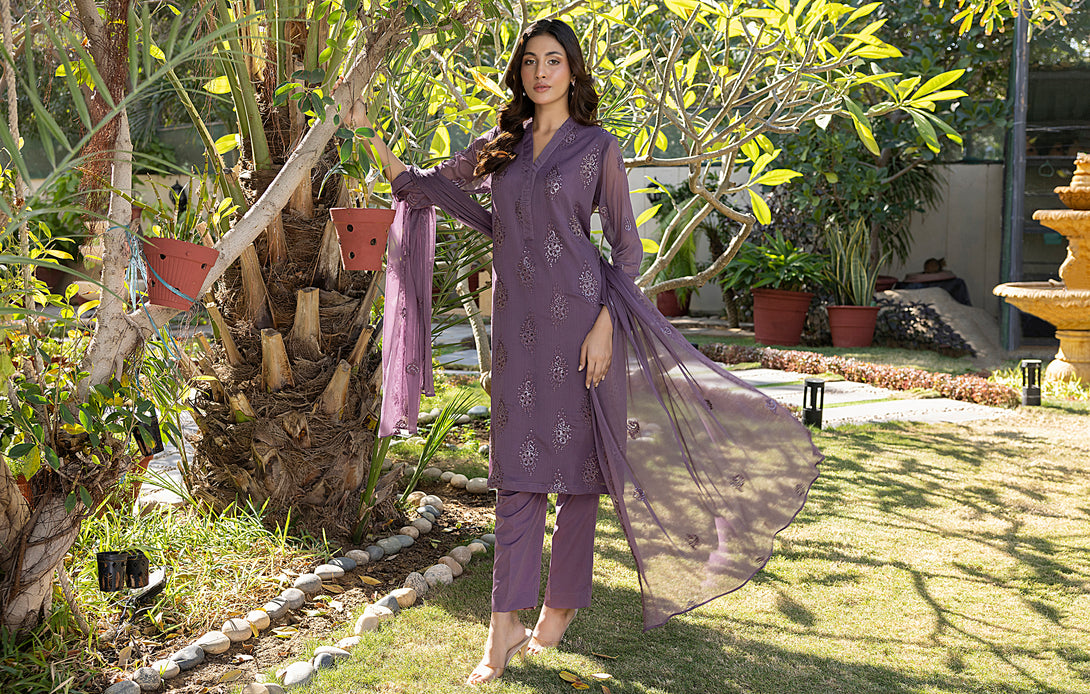 Classic Purple Embroidered stitched 3-piece - Sheep