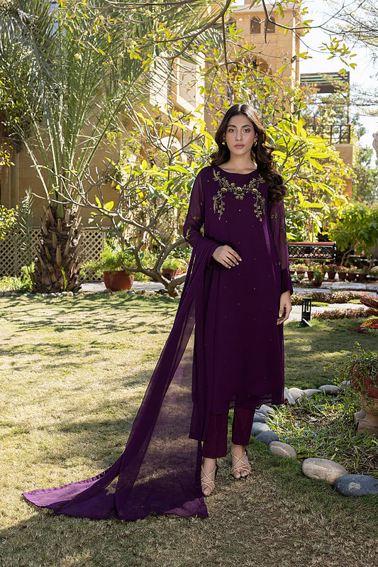 Classic Plum Embroidered stitched 3-piece