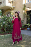 Classic Fuchsia Hand-Embroidered stitched 3-piece