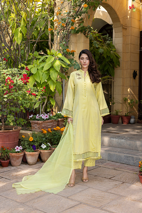 Classic Lemon Hand-Embroidered stitched 3-piece